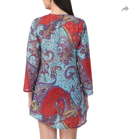 Raj Women's V-Neck Neck Printed Blue red tunic dress beach cover up sz M… - Picture 13 of 14